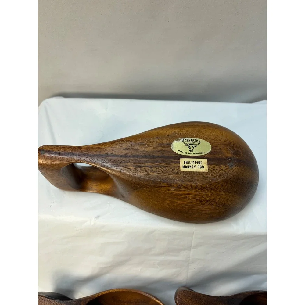 Carabao Brand Philippine Monkey Pod Wood Hand Carved Bowls Set of 3 Vintage